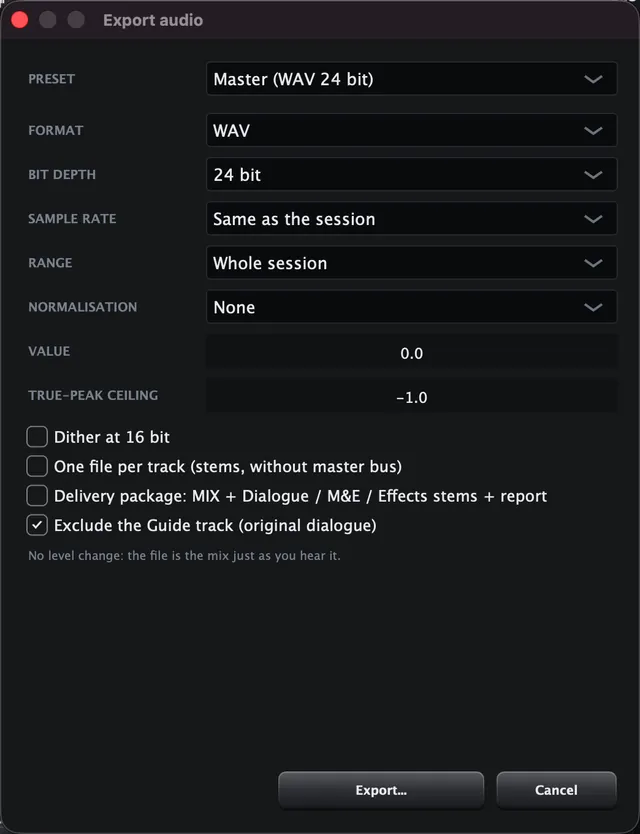 Export window